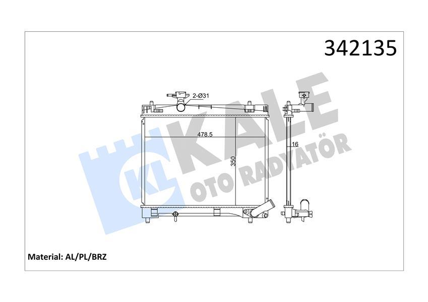 SU RADYATORU TOYOTA VERSO S / YARIS 1.3 10-> (AL/PL/BRZ) (MANUEL) - KALE RADYATOR - OEM 1640047100