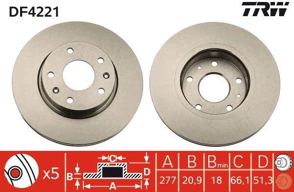 ON FREN DISKI AYNASI FREELANDER 2.0 TD4 - 1.8 16V - 2.5 V6 - 2.0 TD4 00> HAVALANDIRMALI Ø:277mm ---Y:51mm ---K:20.9mm - TRW - OEM SDB101070
