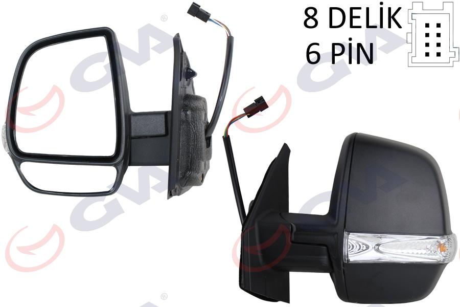 DIŞ DİKİZ AYNASI SOL DOBLO 11> ELEKTRİKLİ+ORTADAN SİNYALLİ+SİYAH KAPAKLI+ÇİFT CAM+KONVEKS 6 FİŞ VM-669EHL - GVA - OEM 735497890