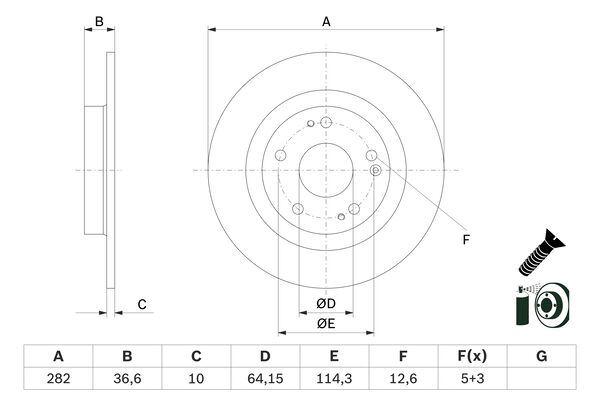 FREN DISKI ARKA 282mm HONDA CIVIC X Hatchback (FC FK) 1.0 VTEC CIVIC X Sedan (FC_) 1.0 iVTEC (FC9) 17-22 - BOSCH - OEM 42510TGNG00