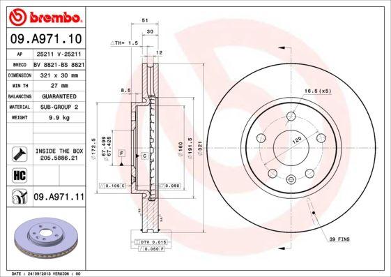 ÖN FREN AYNASI INSIGNIA A 08> SAAB 9-5 (YS3G) 1 - BREMBO - OEM 13579150