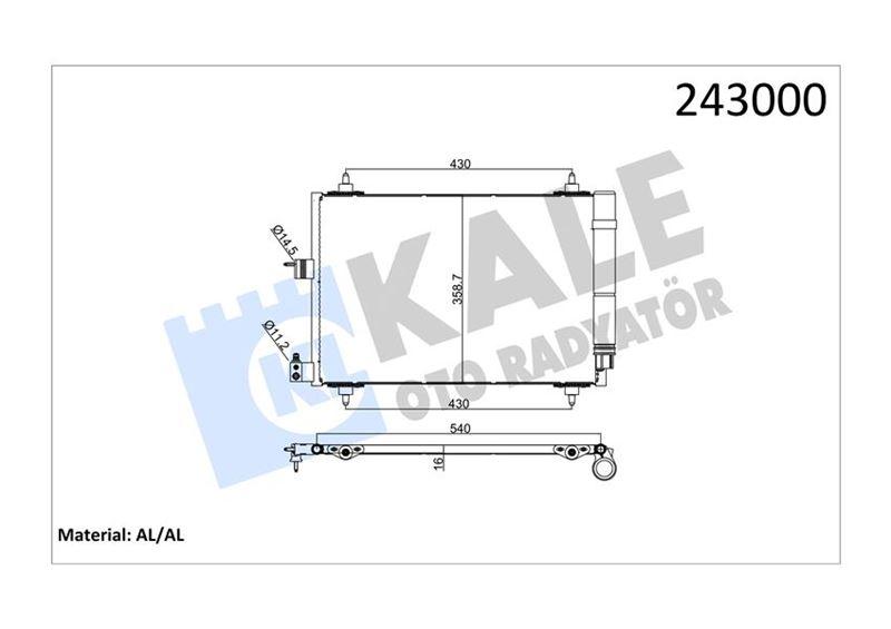 KLİMA KONDENSERİ PARTNER 02> BERLINGO 02>XSARA (00-05) 1.9D-2.0HDI (364x16) - KALE - OEM 6455.AT